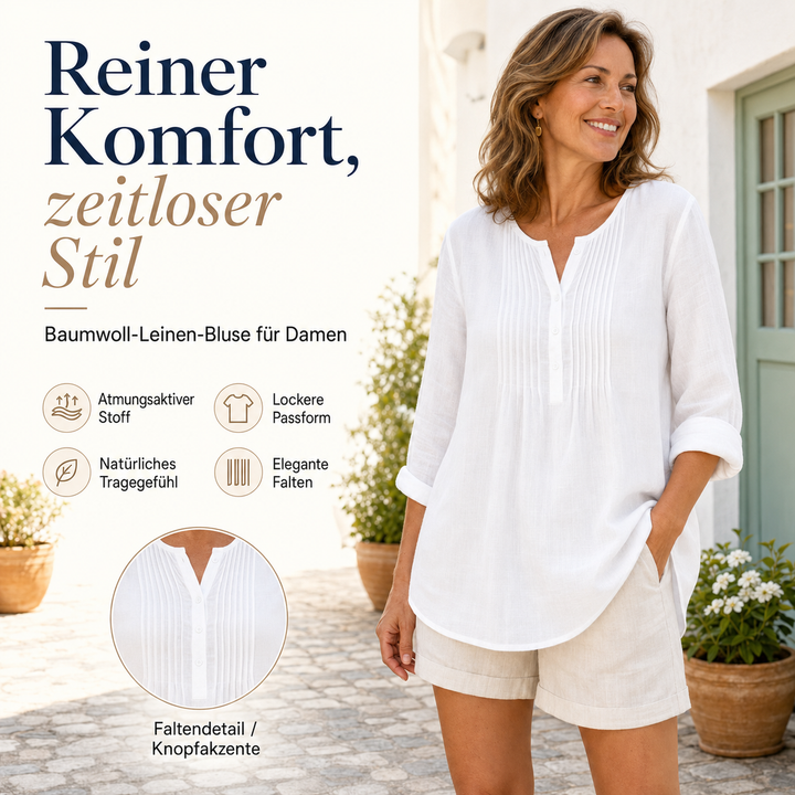 Lujena Long Sleeve Blouse with Pleats and Henley Neckline - Elena Harper