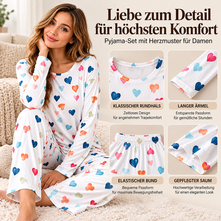 Amarette Women's Long Sleeve Pajama with Heart Pattern - Elena Harper