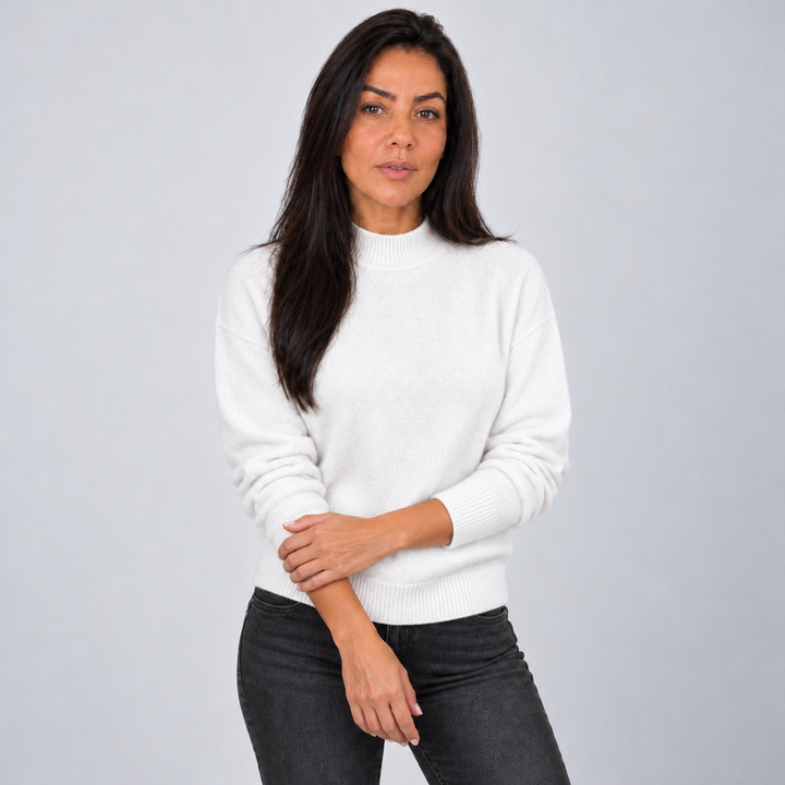 Montarello Women’s Jumper Mock Neck Drop Shoulder Sweater, view 8 - Elena Harper