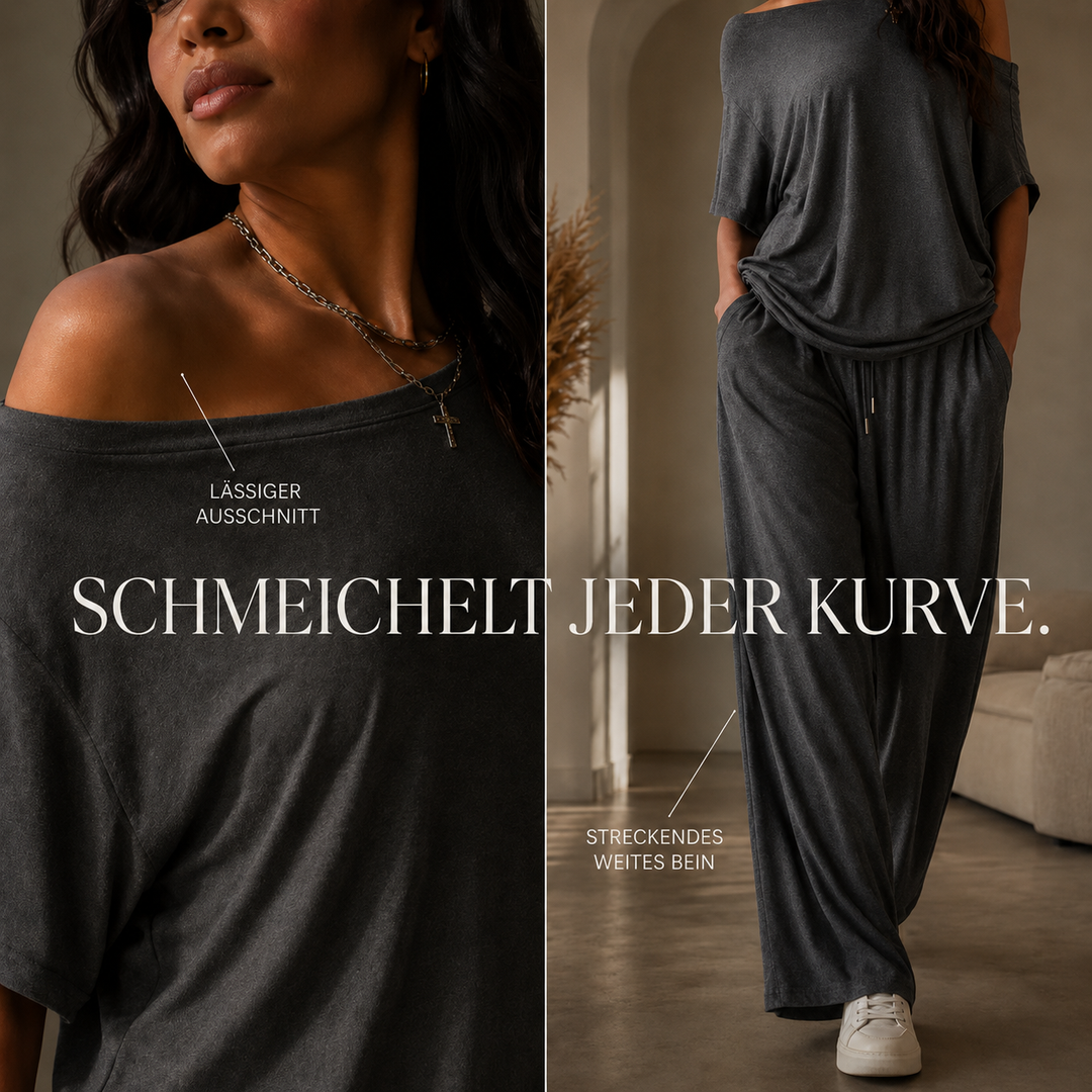 Gertreda Off-Shoulder Two-Piece Set with Wide Leg Pants, view 10 - Elena Harper