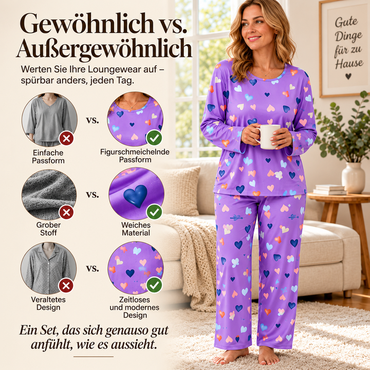 Amarette Women's Long Sleeve Pajama with Heart Pattern - Elena Harper