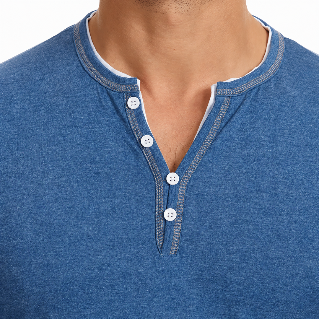 Mariul Men's Long Sleeve Shirt with Button Placket, view 9 - Elena Harper