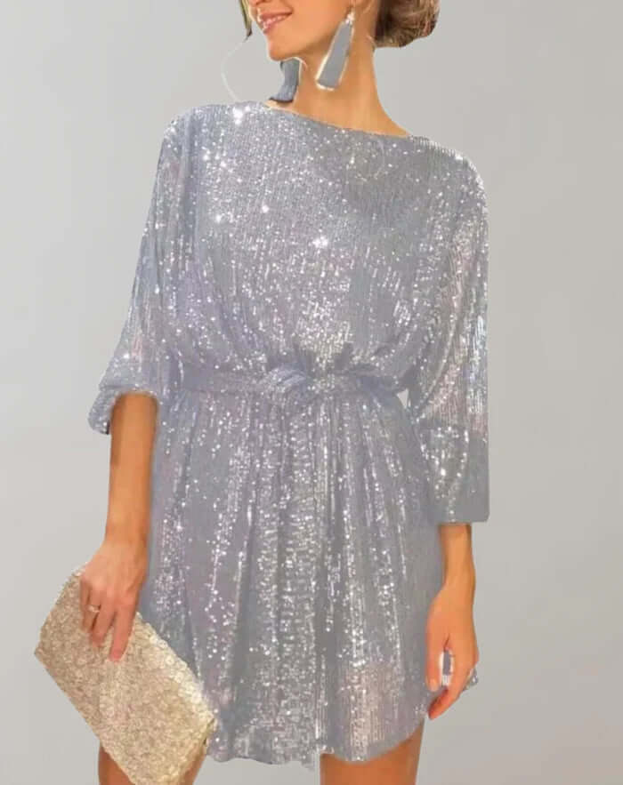 Sequin Waist-Cinched Mini Dress