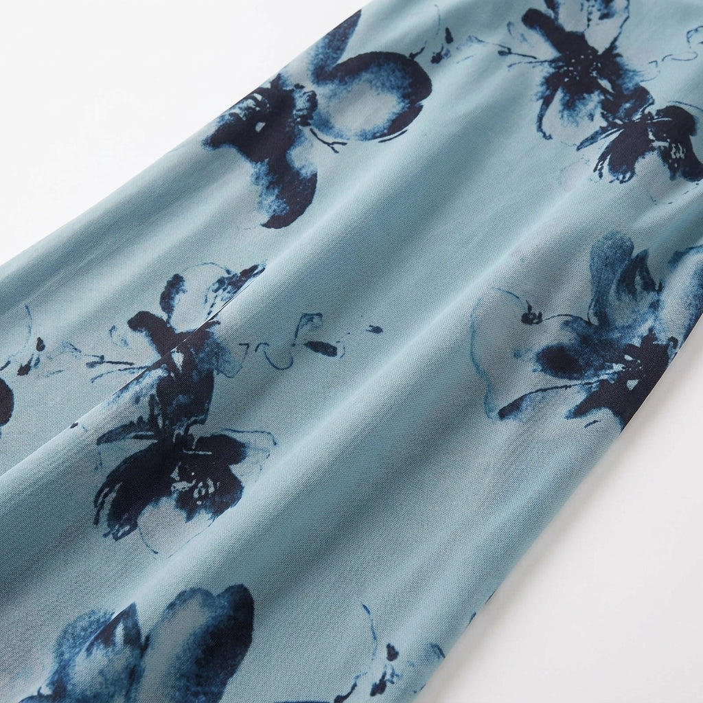 Blue Asymmetric-Neck Evening Maxi Dress With Scarf-Detail