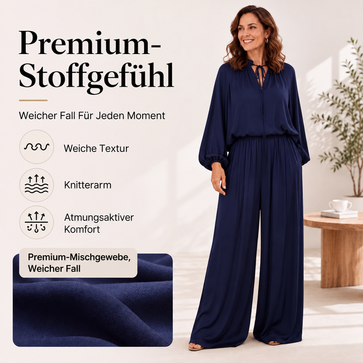 Coseim Women's Two-Piece Set with Tied Collar and Wide Pants - Elena Harper