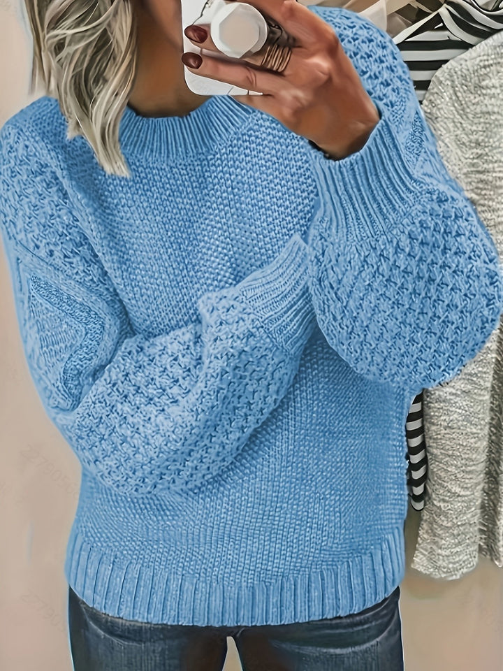 Juliane | Elegant Knit Sweater with Cable Pattern and Balloon Sleeves
