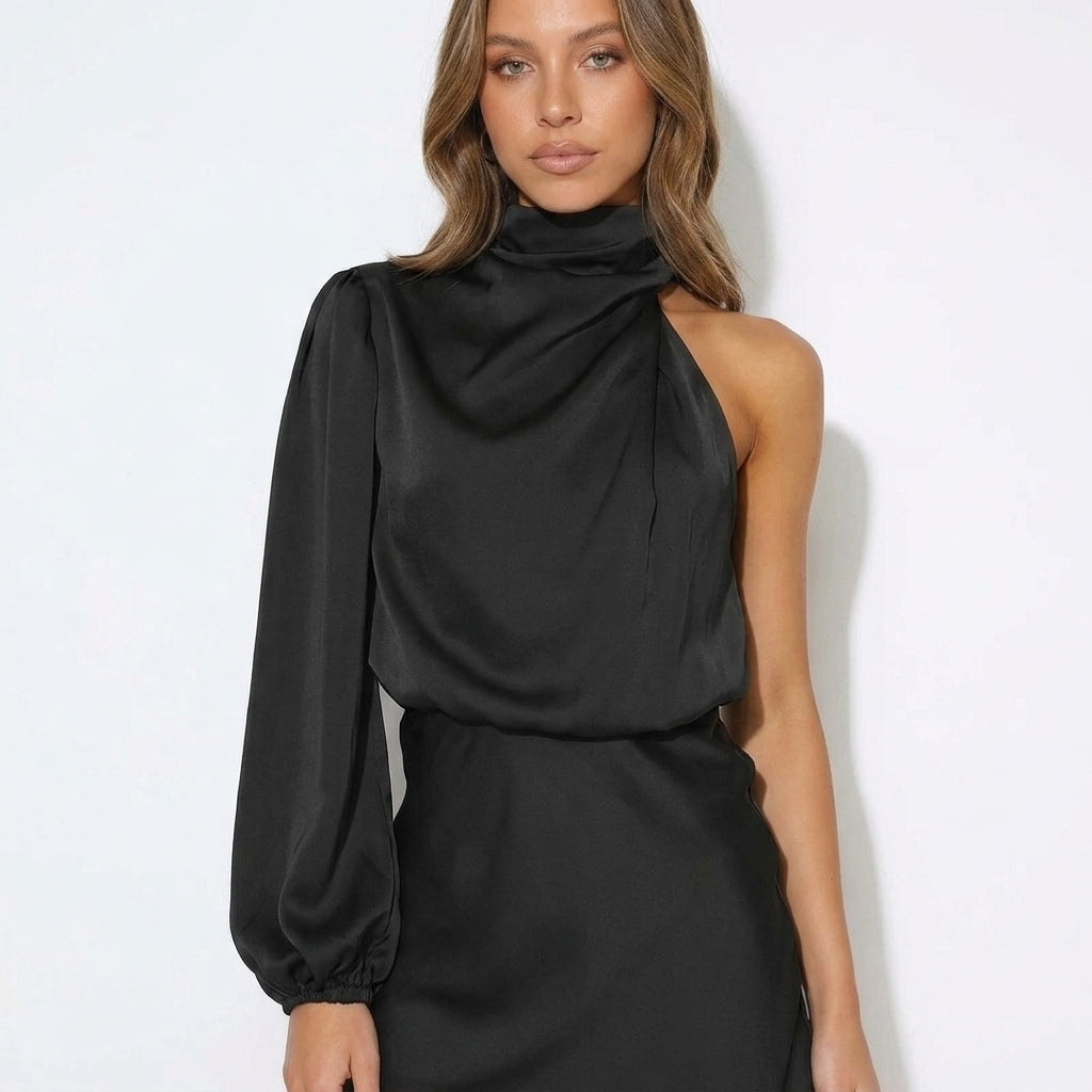 Black One Shoulder Mini Dress Evening