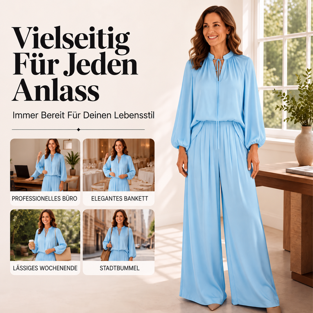 Coseim Women's Two-Piece Set with Tied Collar and Wide Pants - Elena Harper