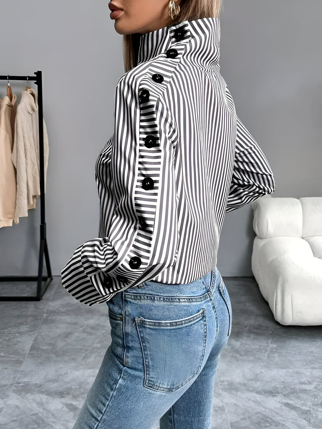 Bibi - Striped Shirt with Wide Collar