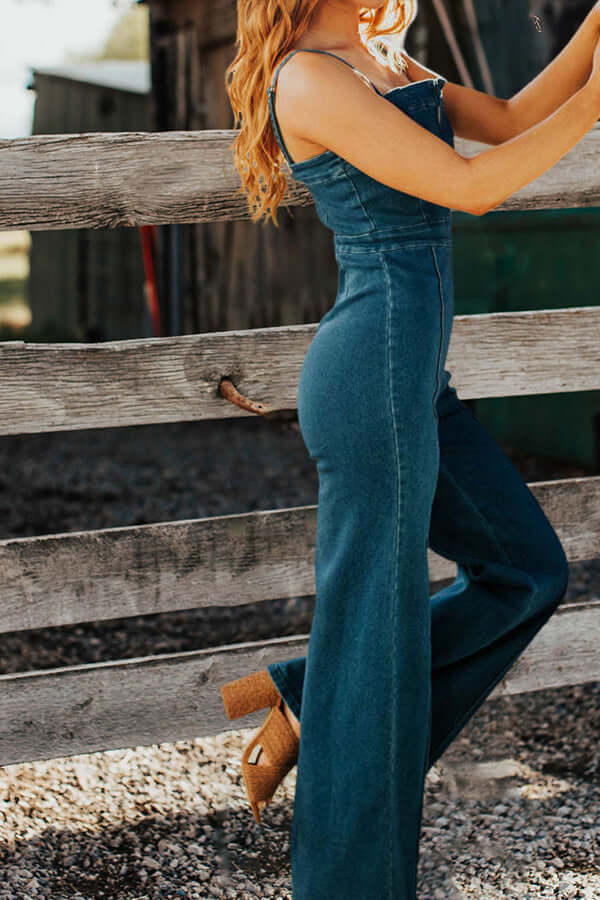 Women's Sleeveless Wide Leg Denim Jumpsuit