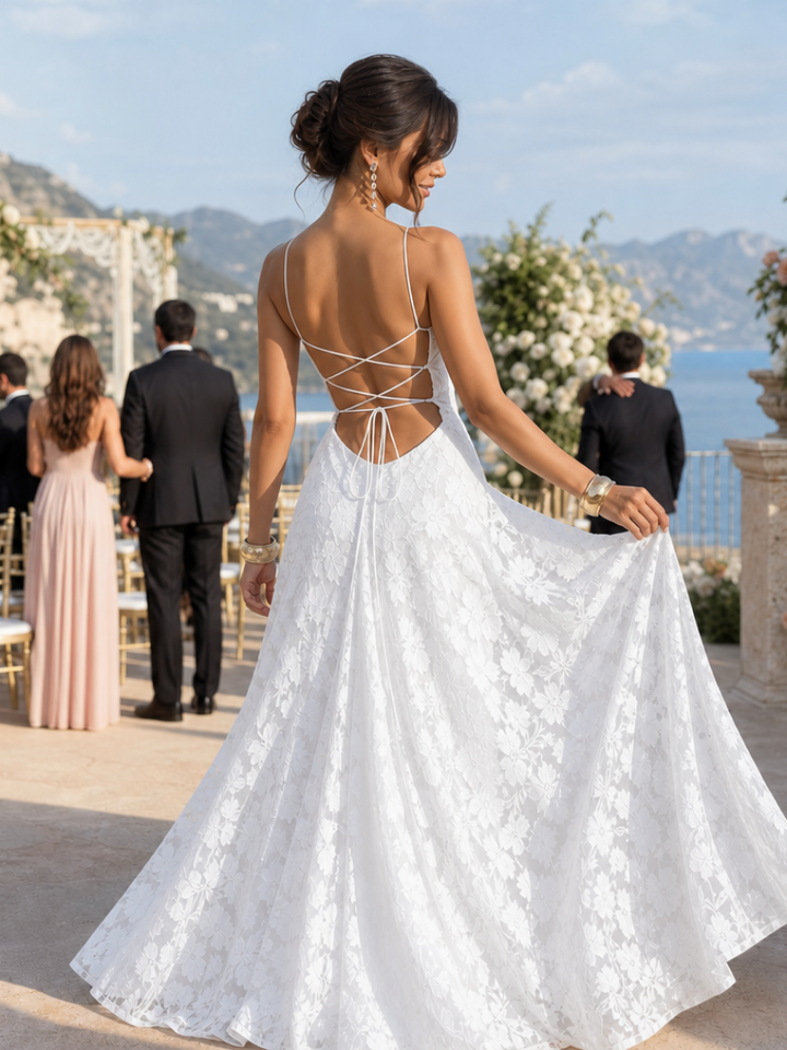 Women's Spaghetti Strap Full Lace Maxi Dress