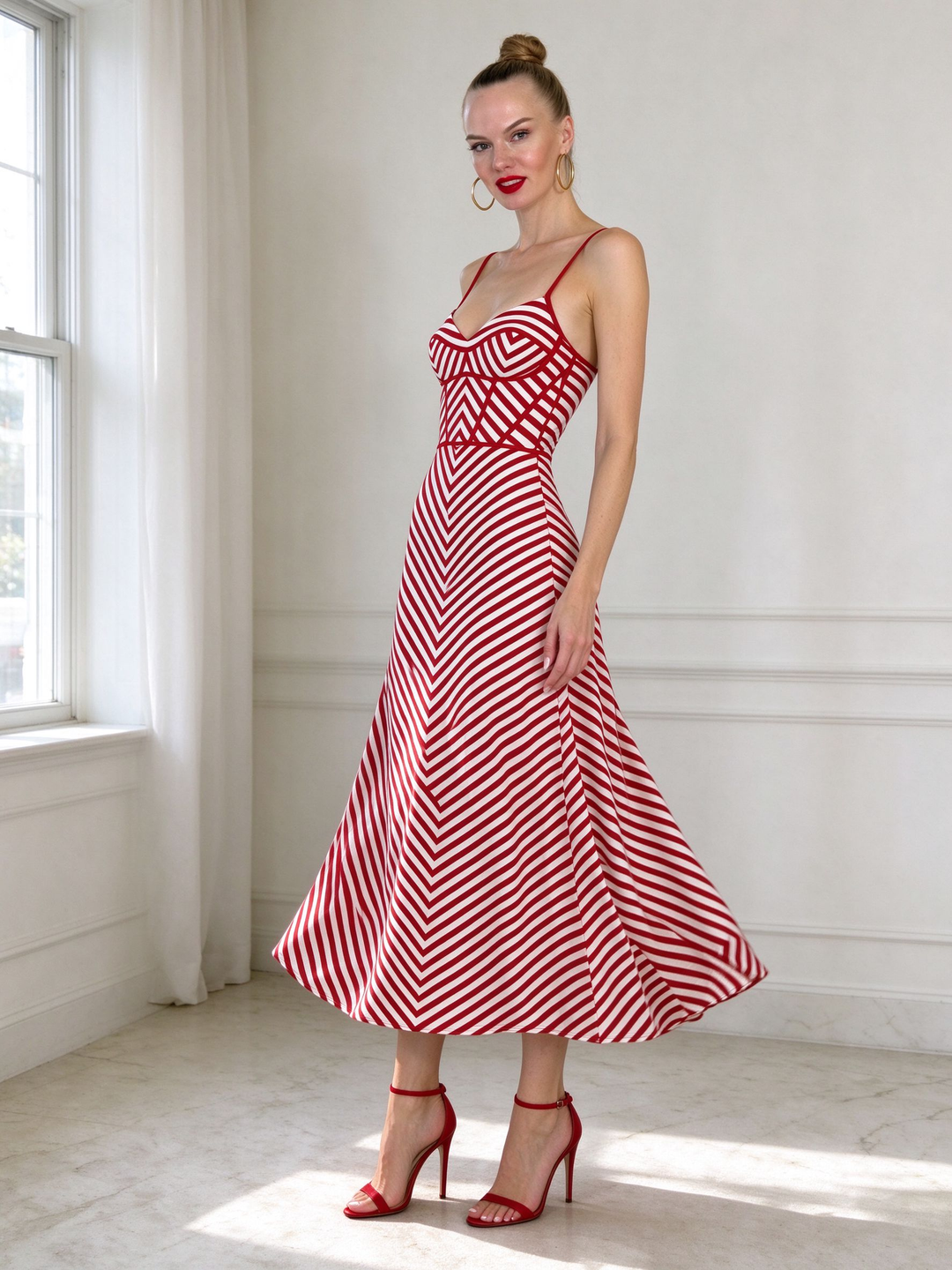 Red Chevron Three-Piece Skirt Set