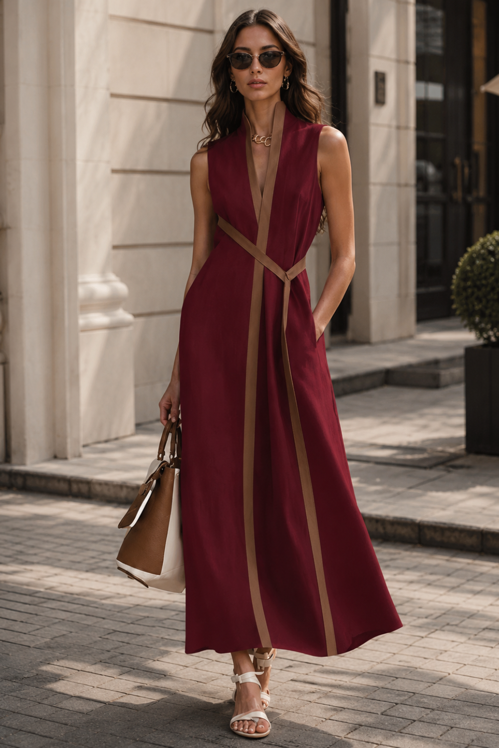Women's Maxi Dress Contrast | Sleeveless