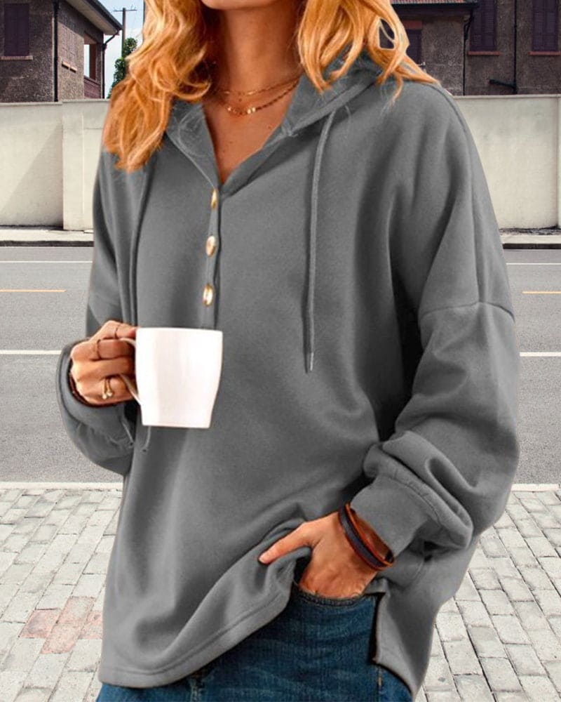 Hoodie with Button Placket Luna, view 9 - Elena Harper