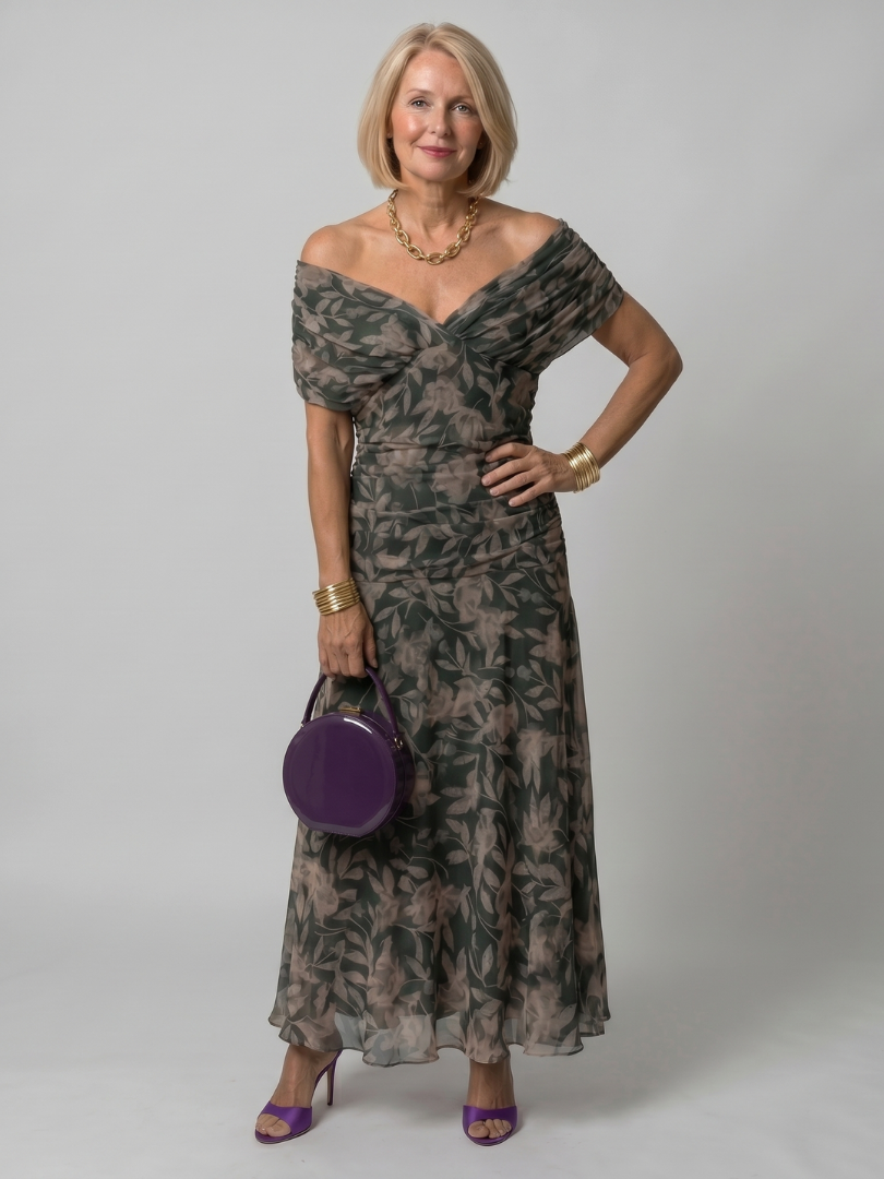 Midi dress for women with off-the-shoulder design - Fluid and romantic
