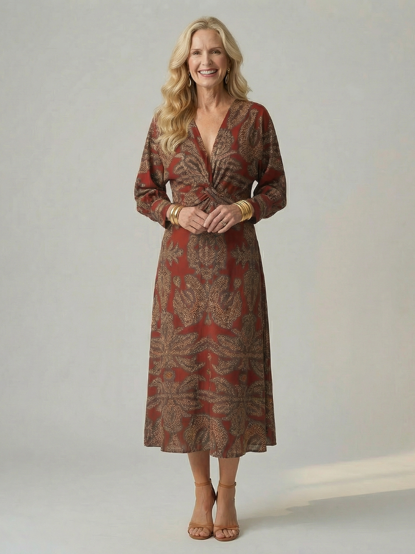 Natural Midi Wrap Dress for Women - Soft and Flattering