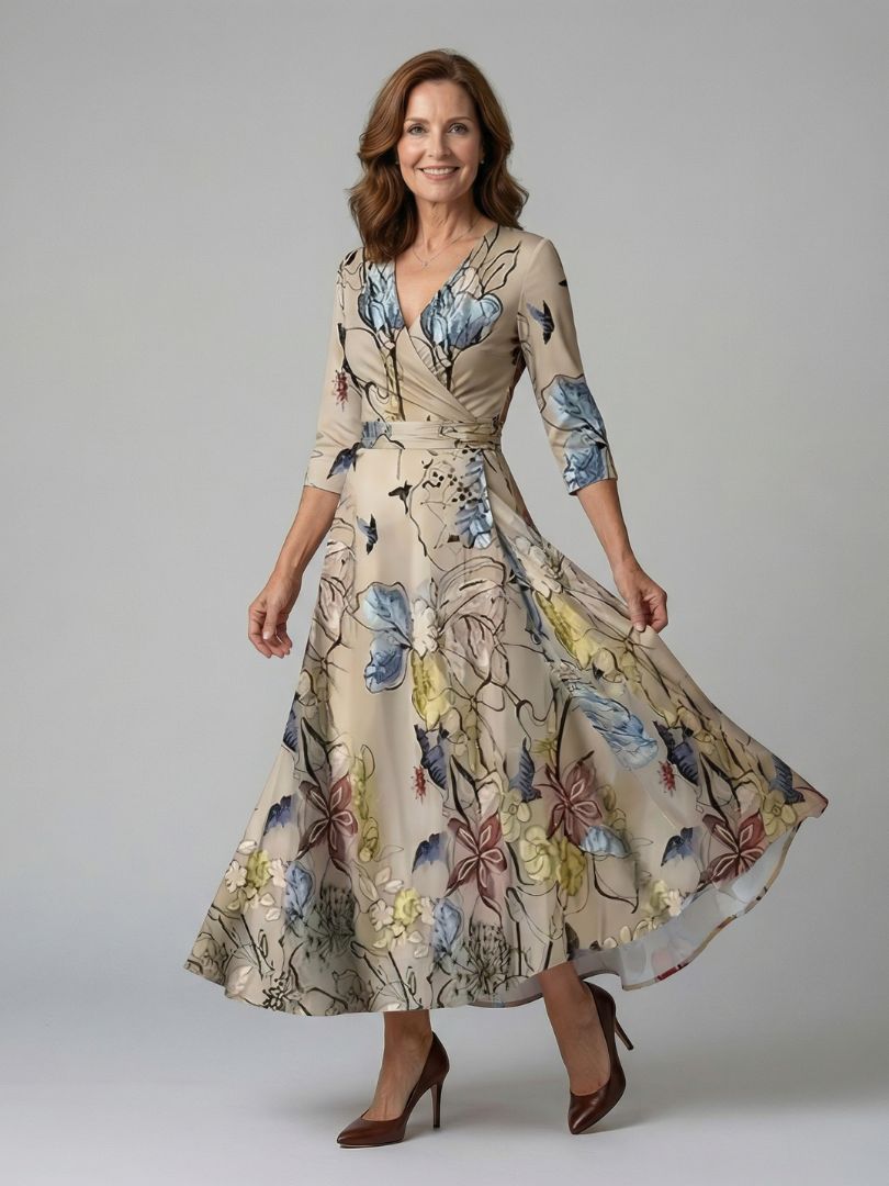Celine Cross Wrap Neck Midi Dress - Elena Harper