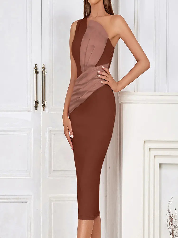 One-Shoulder Pink Asymmetrical Evening Gown, view 3 - Elena Harper