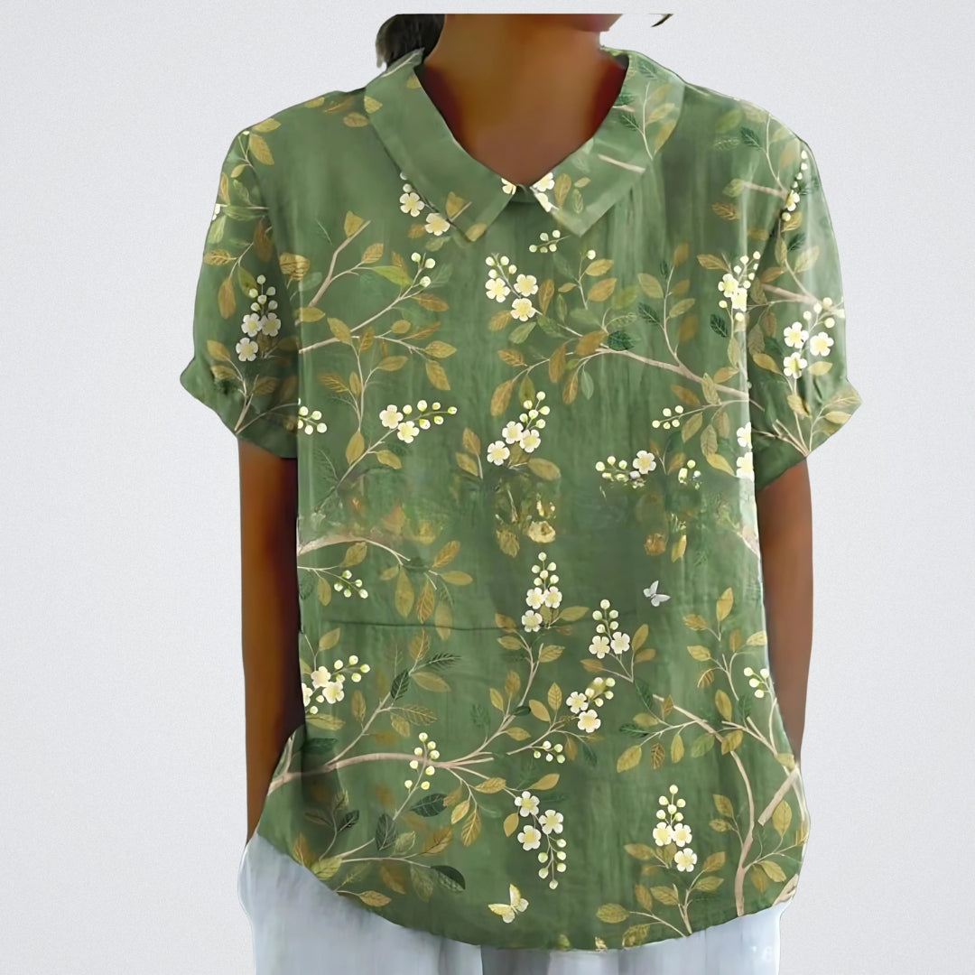 Lina™ - Stylish Linen Blouse with Floral Pattern