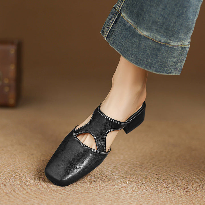 Women's Leather Block Heel Mules – Dessa