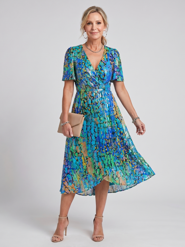 Women's Floral Print Flutter Sleeve Midi Dress for Effortless Style