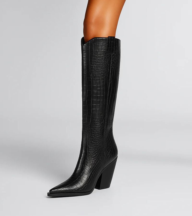 Westline | Knee-high Crocodile Effect Boots