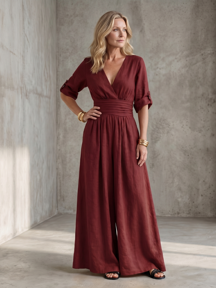 Women's Cross Front Wide Leg Jumpsuit - Elegant & Comfortable