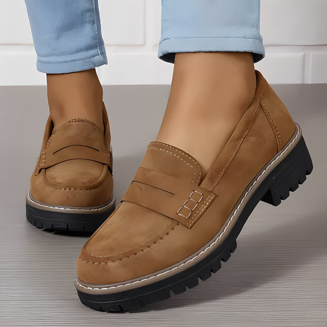 Elise Elegant matte platform loafers for women, view 3 - Elena Harper