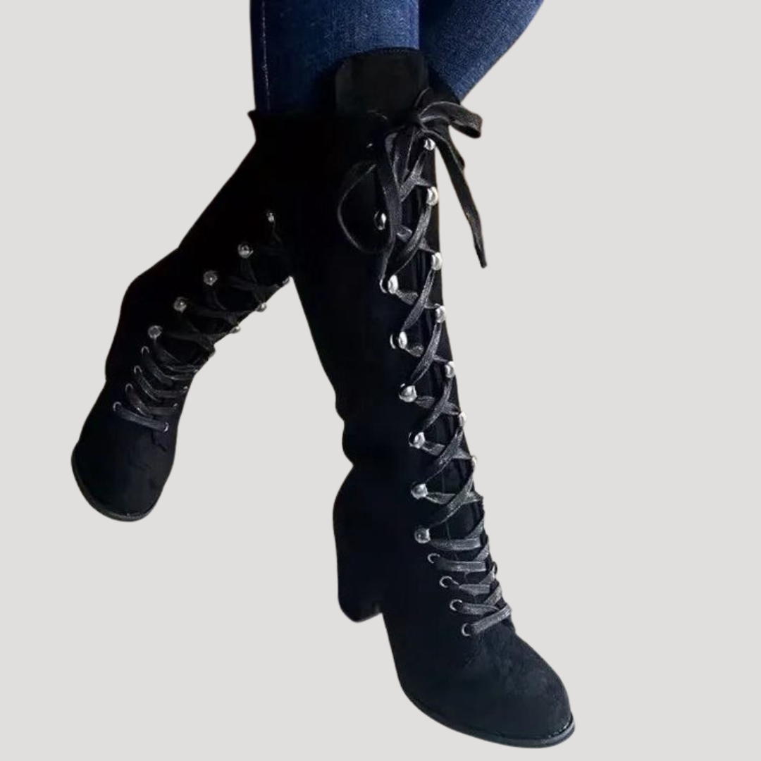 Women's Knee-High Lace-Up Boots with Block Heel