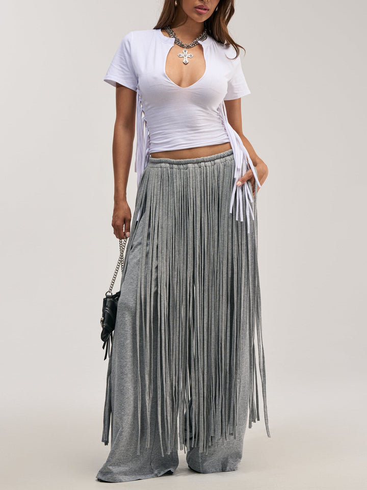 Sculptural Jacket & Fringe Wide-Leg Jogger Set