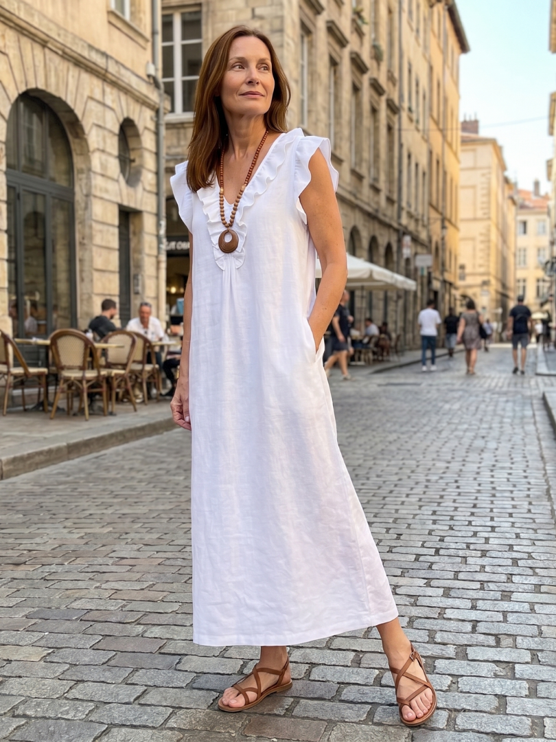 Adelaide Ruffle Trim Sleeveless Neck Midi Dress - Elena Harper