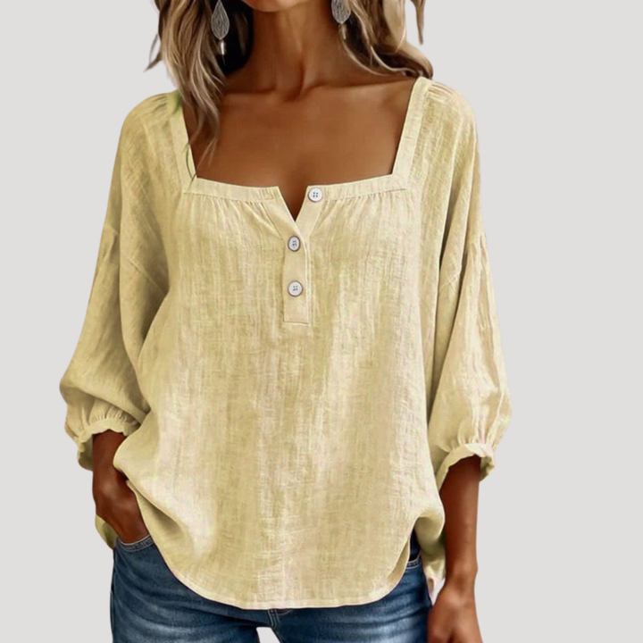 Casual Buttoned Square Neck Blouse for Women