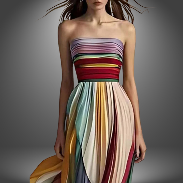 Abigail Colorful Pleated Maxi Dress Without Straps, view 2 - Elena Harper