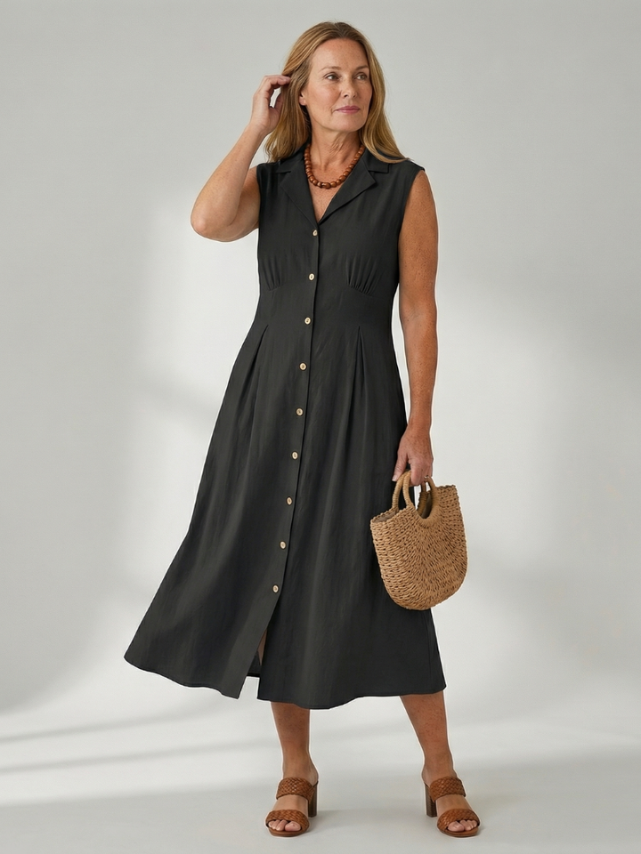 Women's Stack Button Midi Dress – Effortless Style