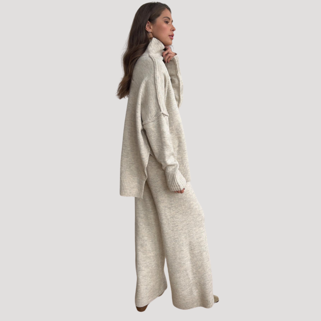 Women's Oversized Knit Sweater and Wide Leg Pants Set