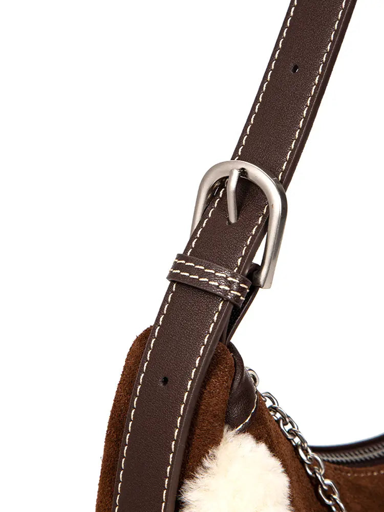 Shearling Crescent Hobo Shoulder Bag