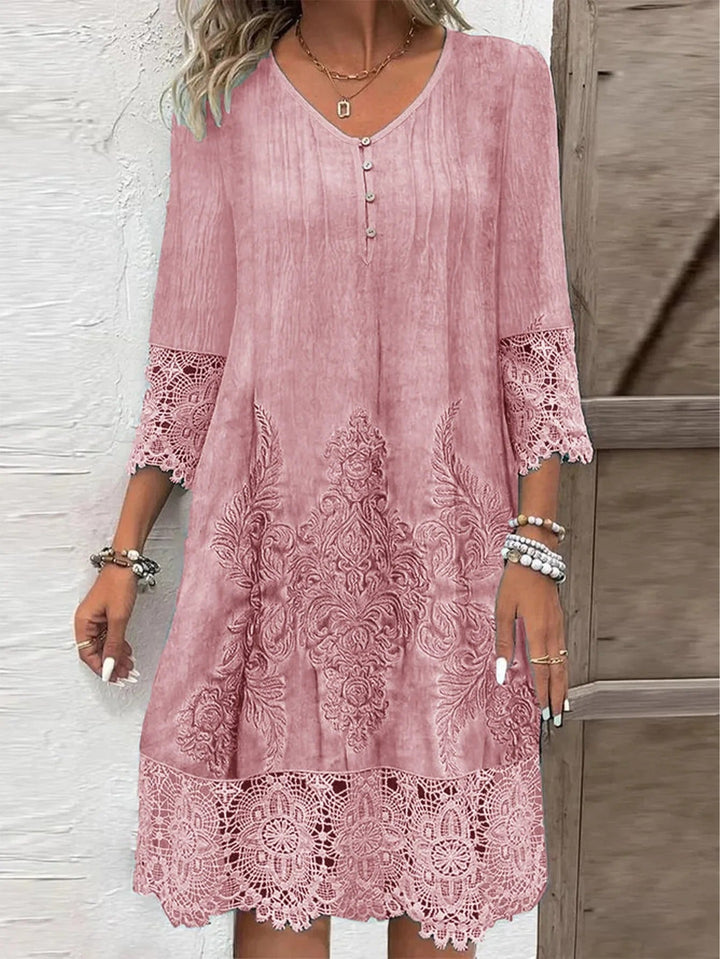 Nora | Women's Boho Floral Tunic Dress with Lace Sleeves