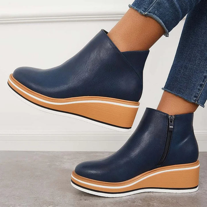 Leather Platform Ankle Boots with Zipper for Women Daily Comfort and Style, view 5 - Elena Harper