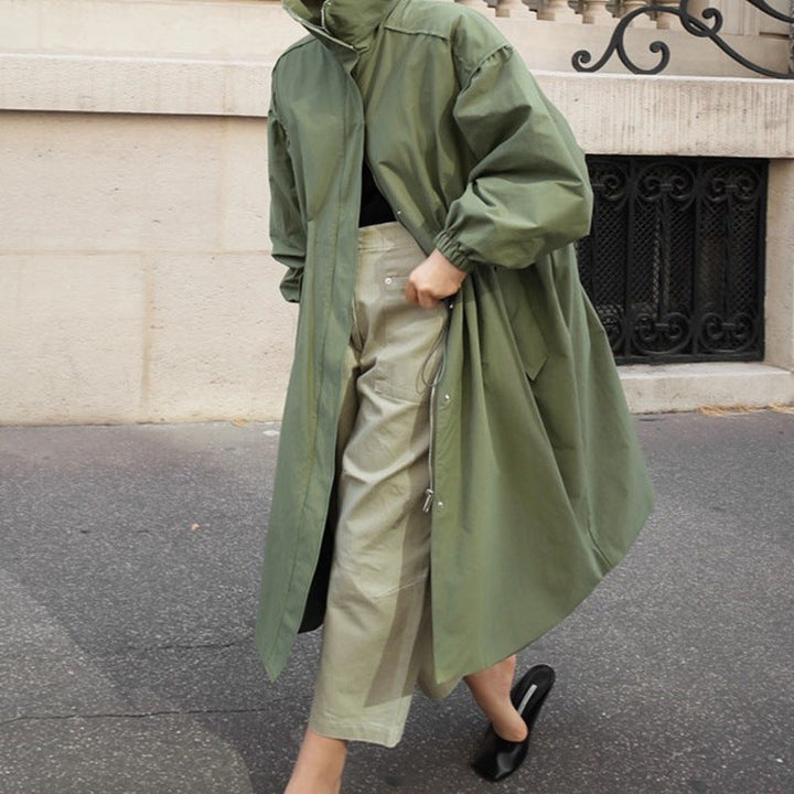 Women's Oversized Coat with Stand Collar, Drawstring, and Balloon Sleeves