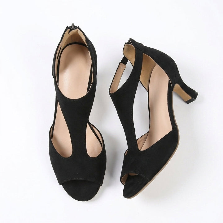 Black Orthopedic Heeled Sandals Comfortable Block Heel Summer