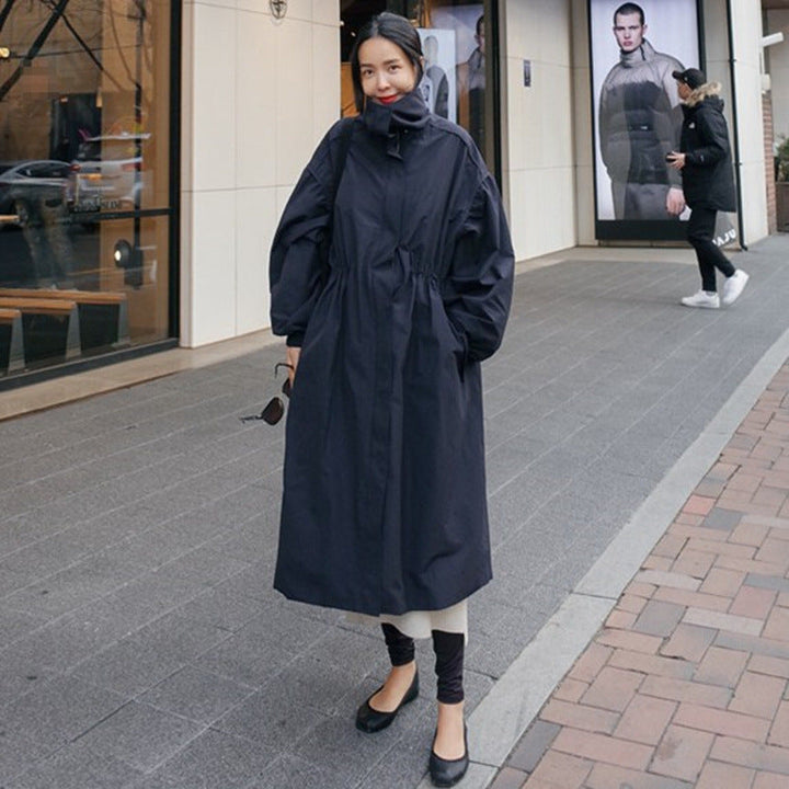 Women's Oversized Coat with Stand Collar, Drawstring, and Balloon Sleeves