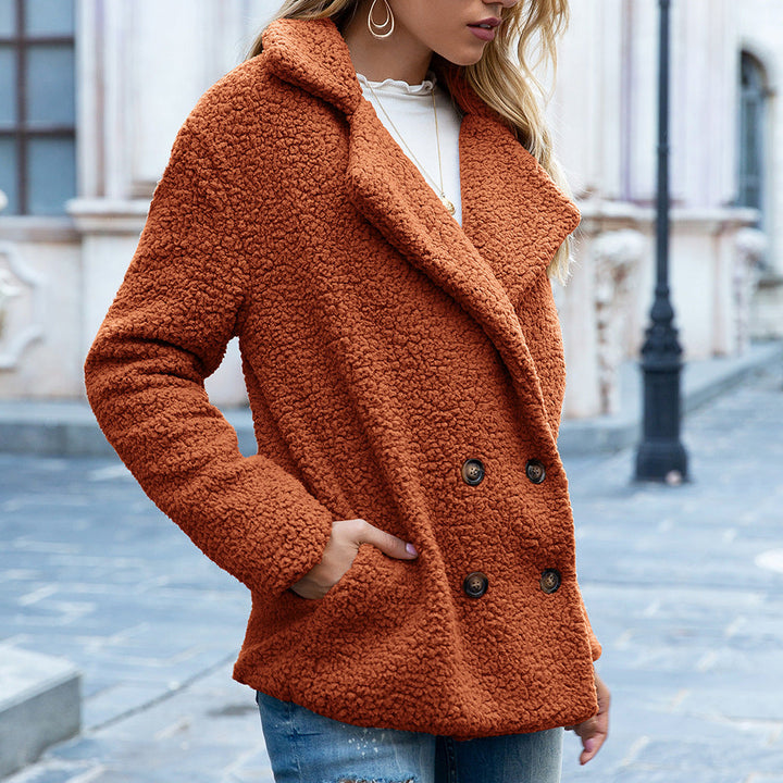 Women's Short Cut Soft Faux Fur Teddy Jacket, Buttoned and Versatile