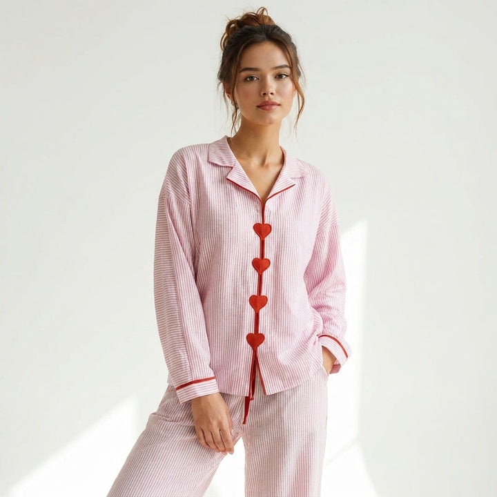 Pajama Set Two Piece Heart Button Lounge Set