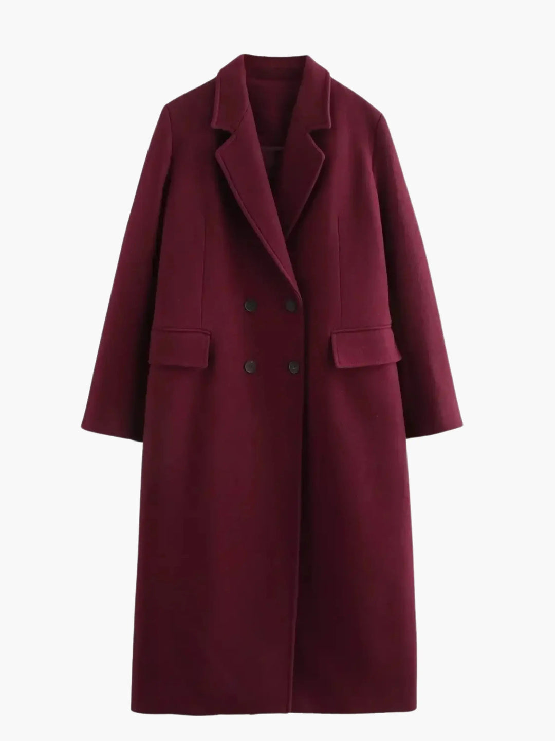 Burgundy Double-Breasted Wool Coat Bold and Sophisticated - Elena Harper