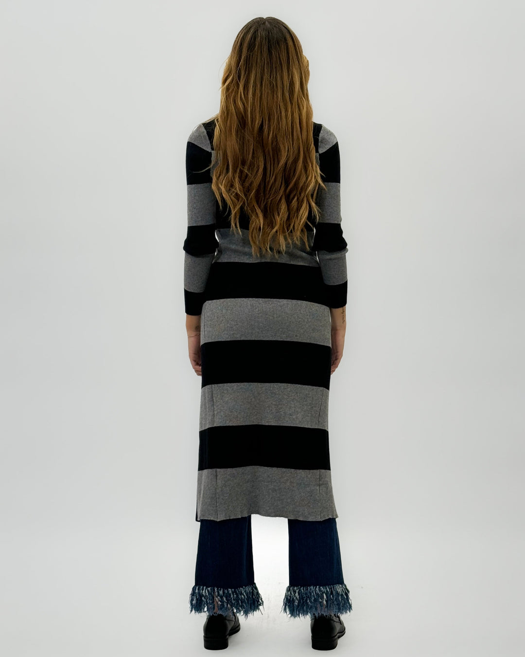 Emma & Rose long striped knit cardigan — women's knitwear