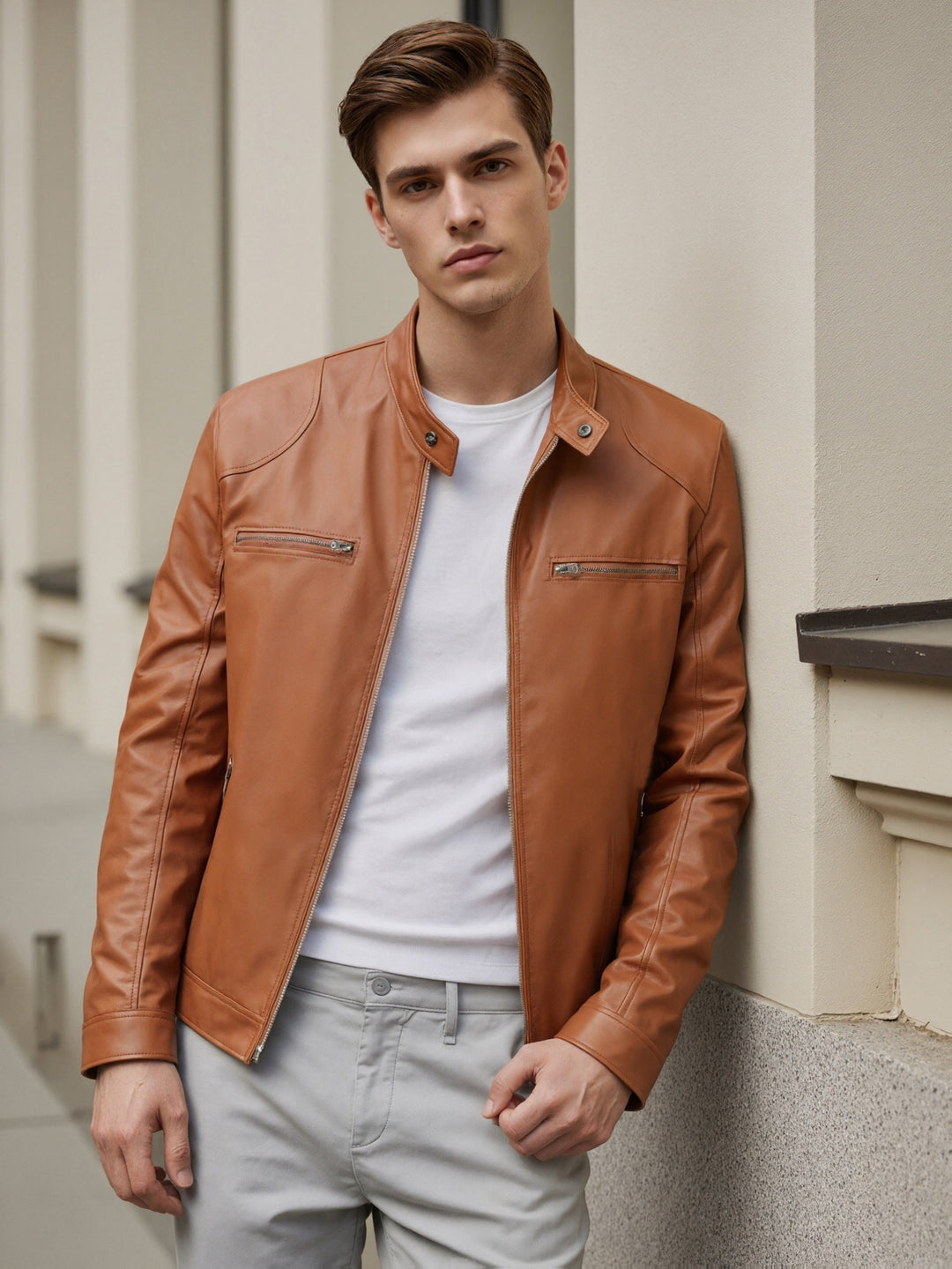 Laurent Monaco High Collar Zipper Jacket for Men, view 5 - Elena Harper