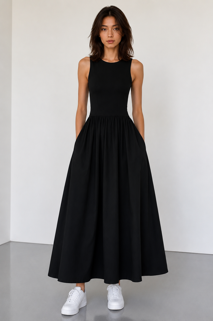 Women's Fitted Maxi Dress – With Belt, Suitable for Spring and Summer