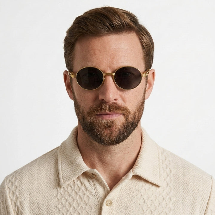 Vintage Round Wood Detail Sunglasses For Men