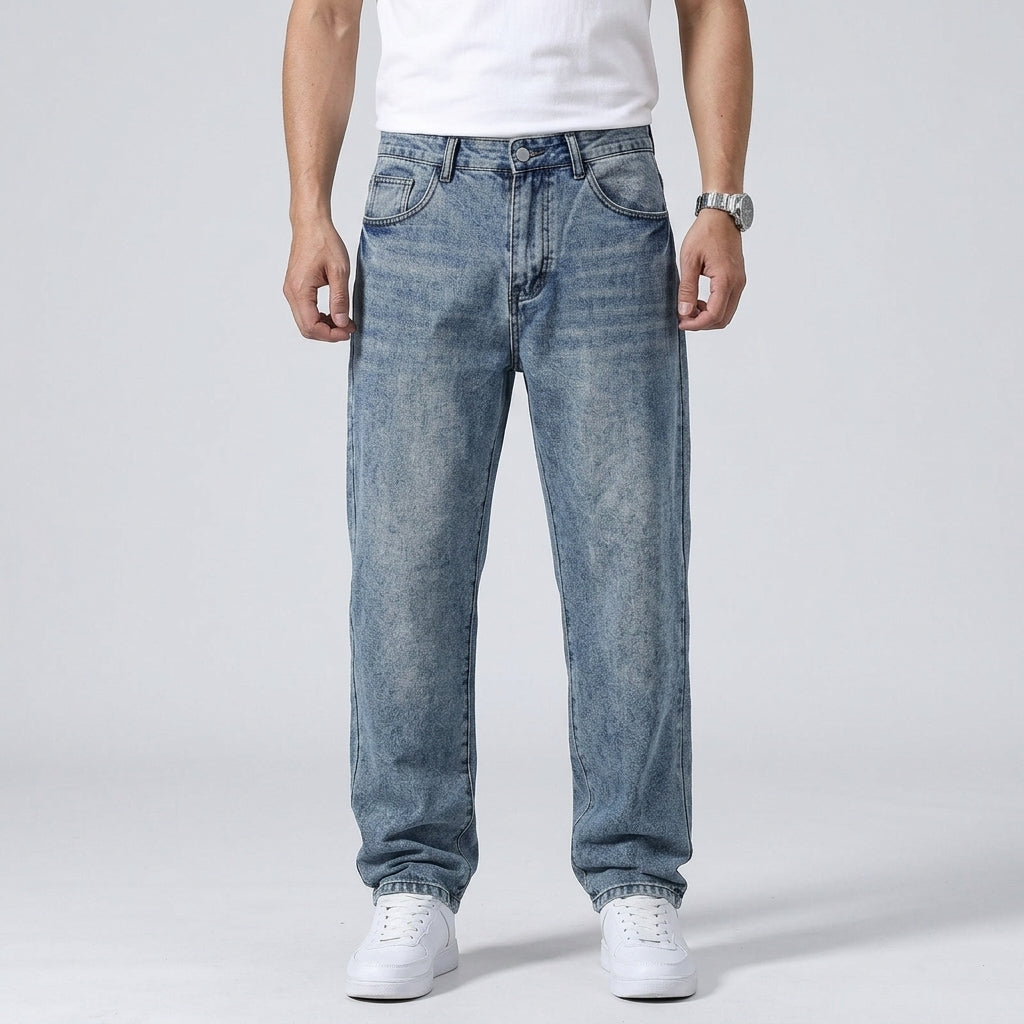 Straight Leg Casual Denim Jeans Trousers For Men