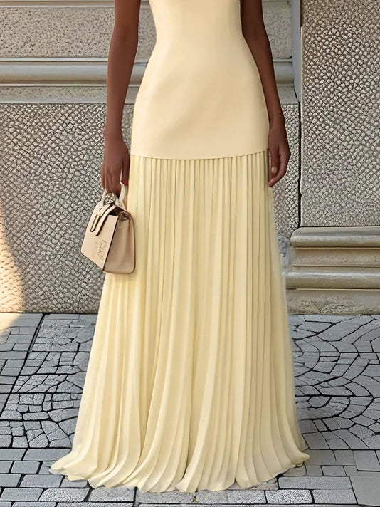 SLEEVELESS PLEATED LONG DRESS FOR WOMEN